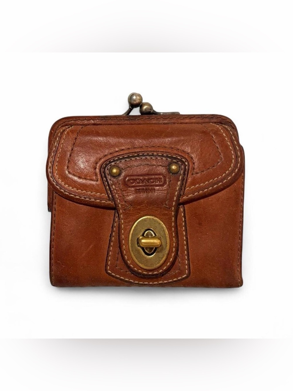 Coach Brown Leather Turnlock Coin Wallet